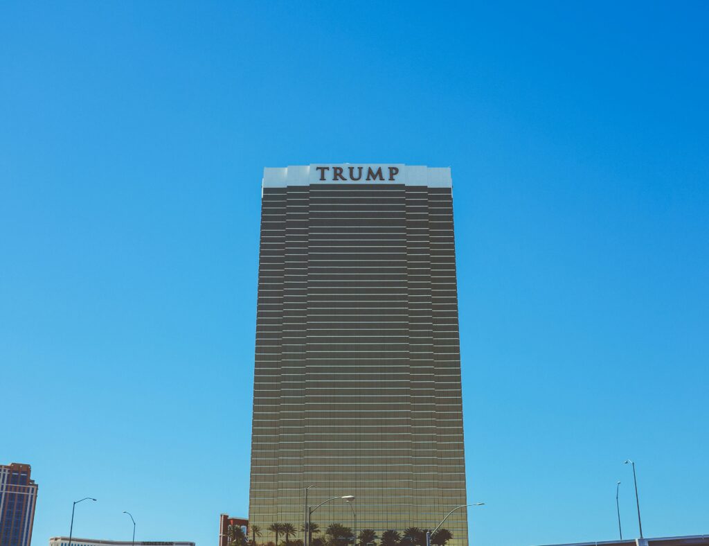 A Tower with Trump written on it.